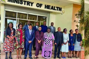 Ugandan and Tanzanian officials during the Busoga Malaria Eradication Programme benchmarking visit at Uganda's Ministry of Health in Kampala.